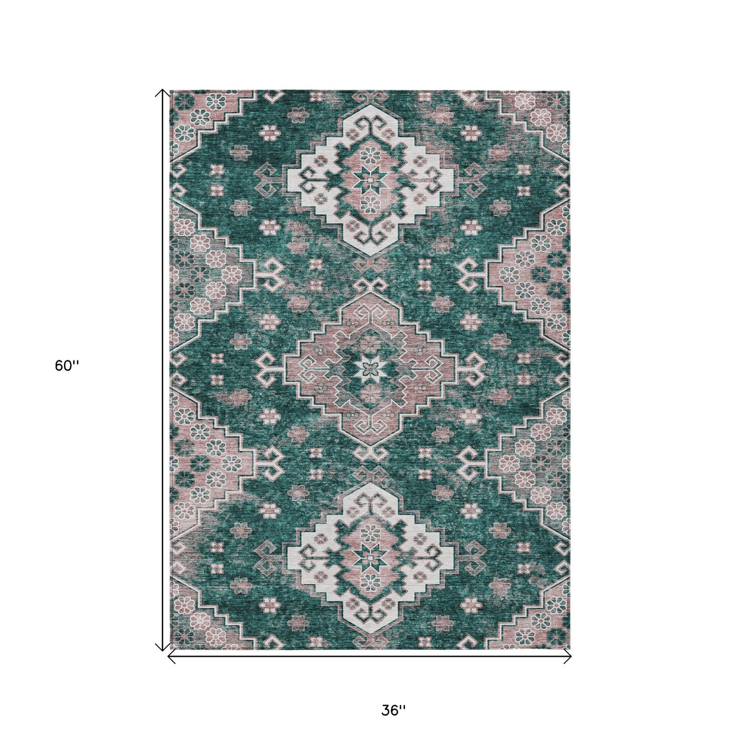 3' X 5' Emerald Brown And Ivory Medallion Washable Indoor Outdoor Area Rug-2