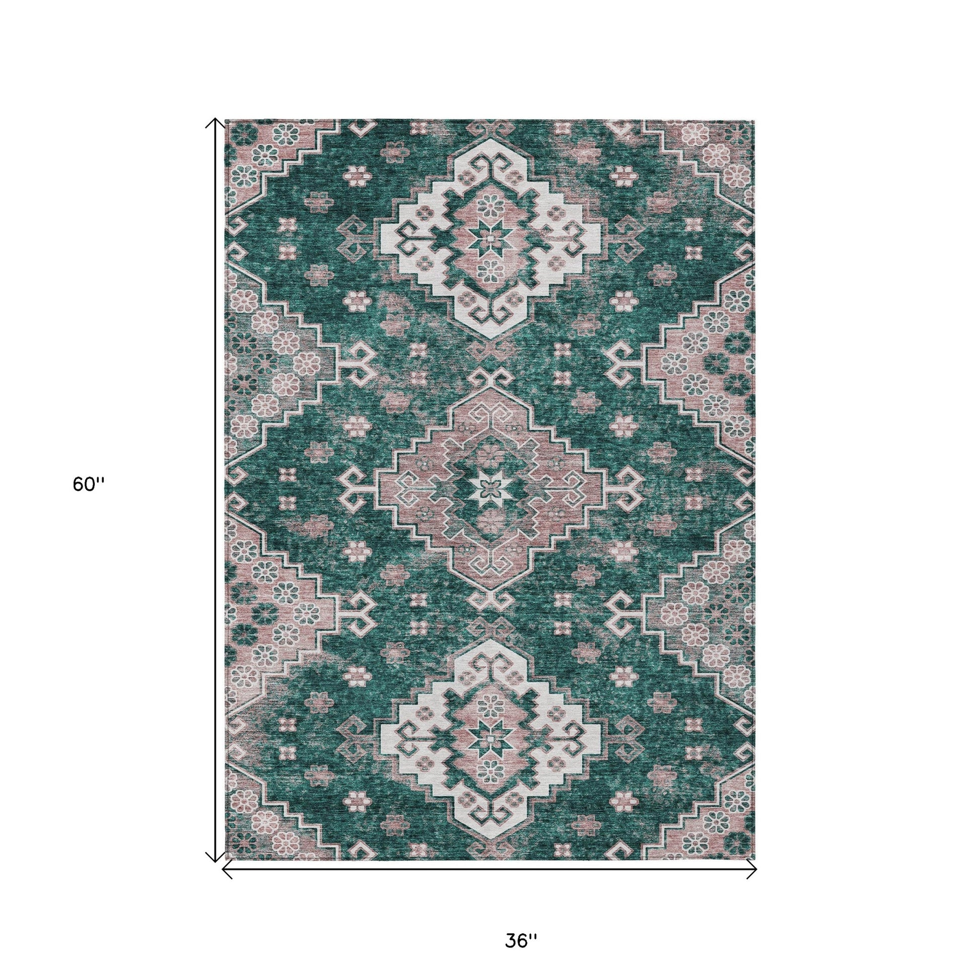 3' X 5' Emerald Brown And Ivory Medallion Washable Indoor Outdoor Area Rug-2