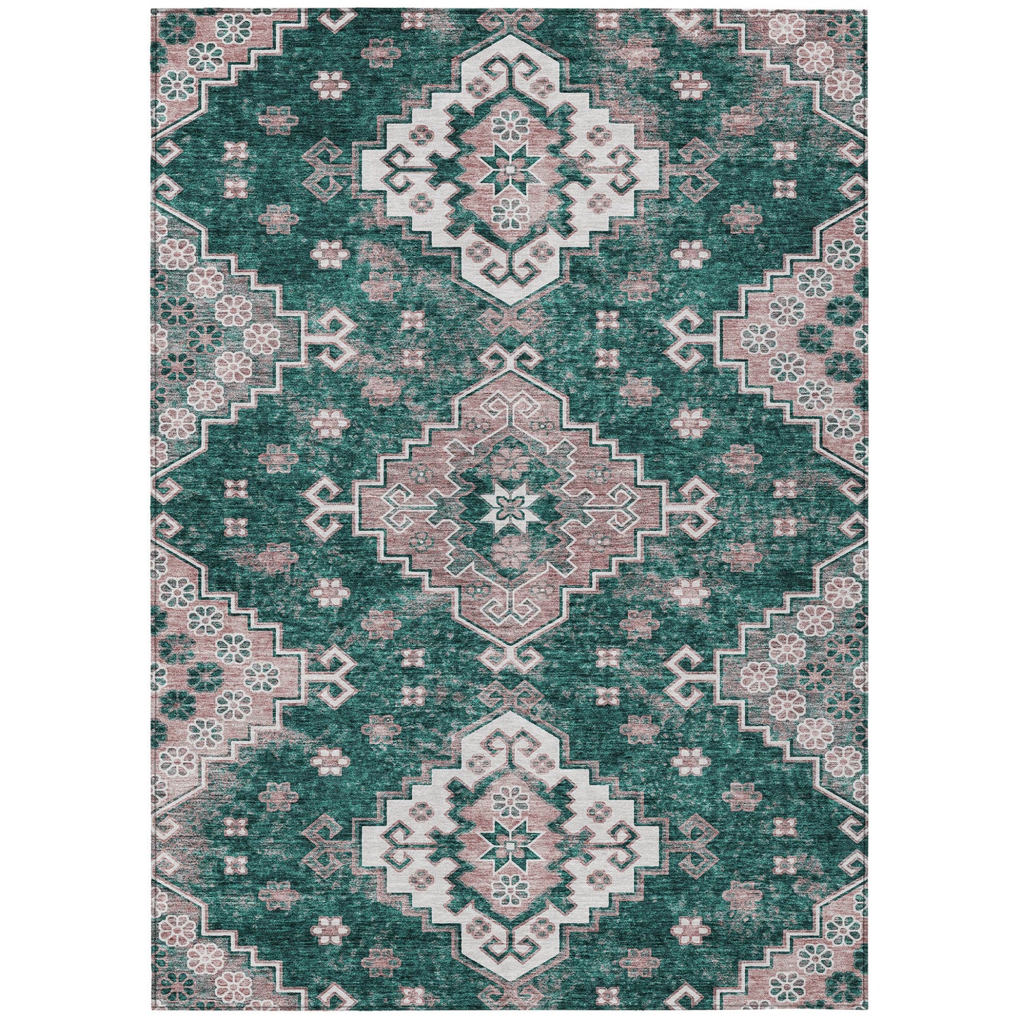 3' X 5' Emerald Brown And Ivory Medallion Washable Indoor Outdoor Area Rug-1