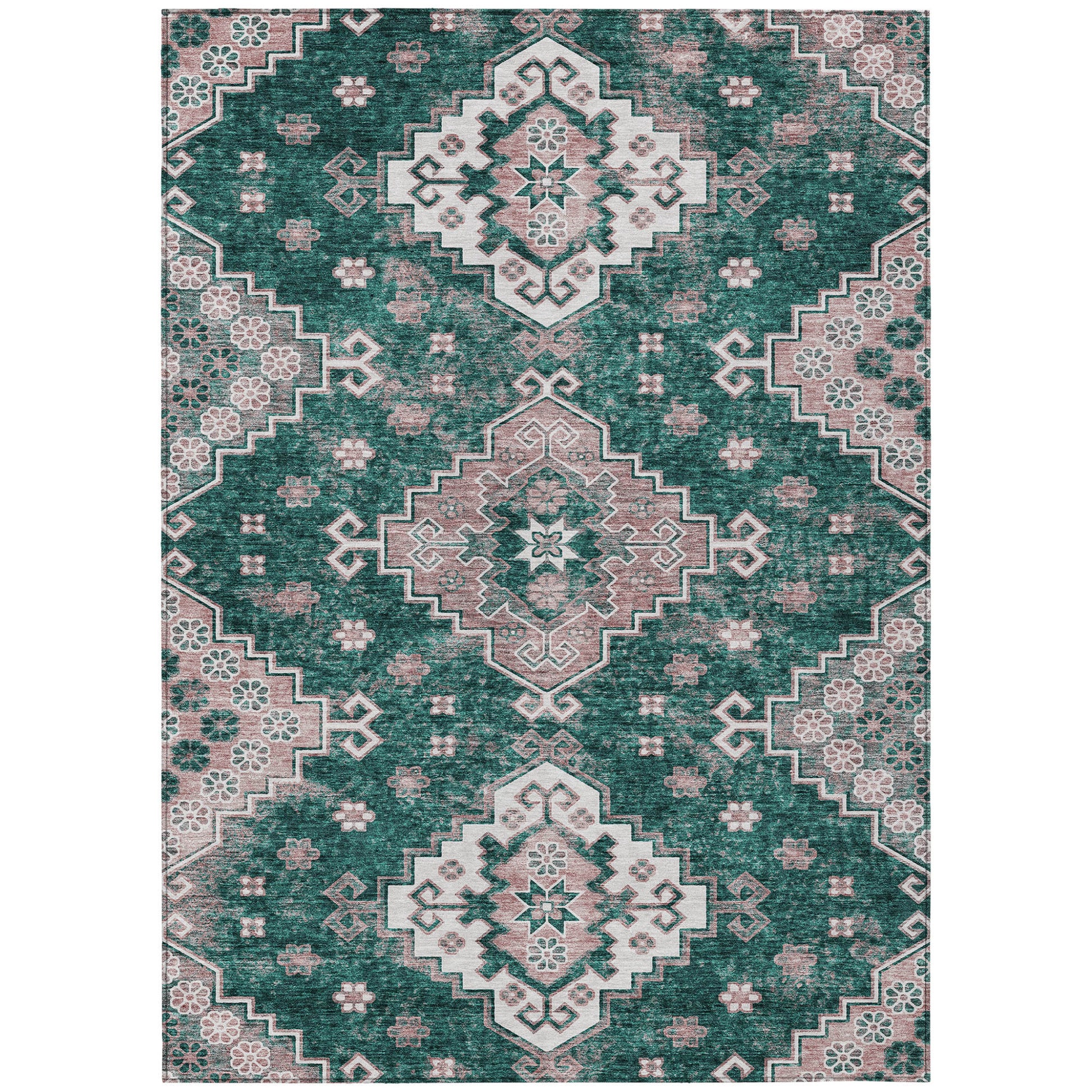 3' X 5' Emerald Brown And Ivory Medallion Washable Indoor Outdoor Area Rug-1