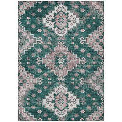 3' X 5' Emerald Brown And Ivory Medallion Washable Indoor Outdoor Area Rug-1