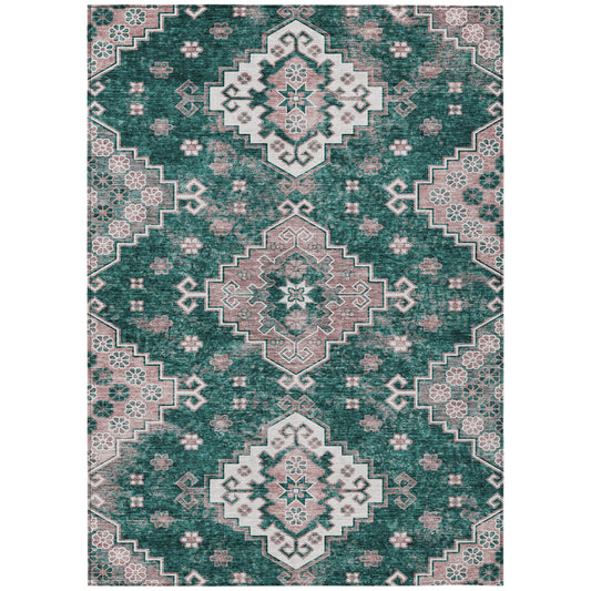 3' X 5' Emerald Brown And Ivory Medallion Washable Indoor Outdoor Area Rug-1
