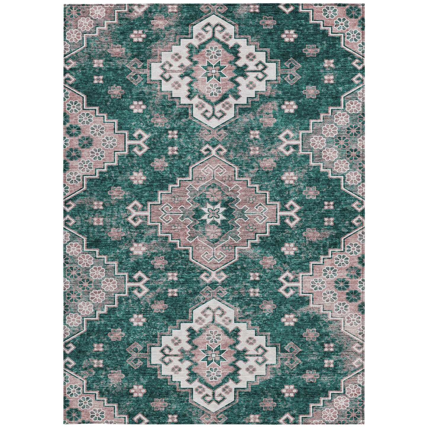 3' X 5' Emerald Brown And Ivory Medallion Washable Indoor Outdoor Area Rug-6