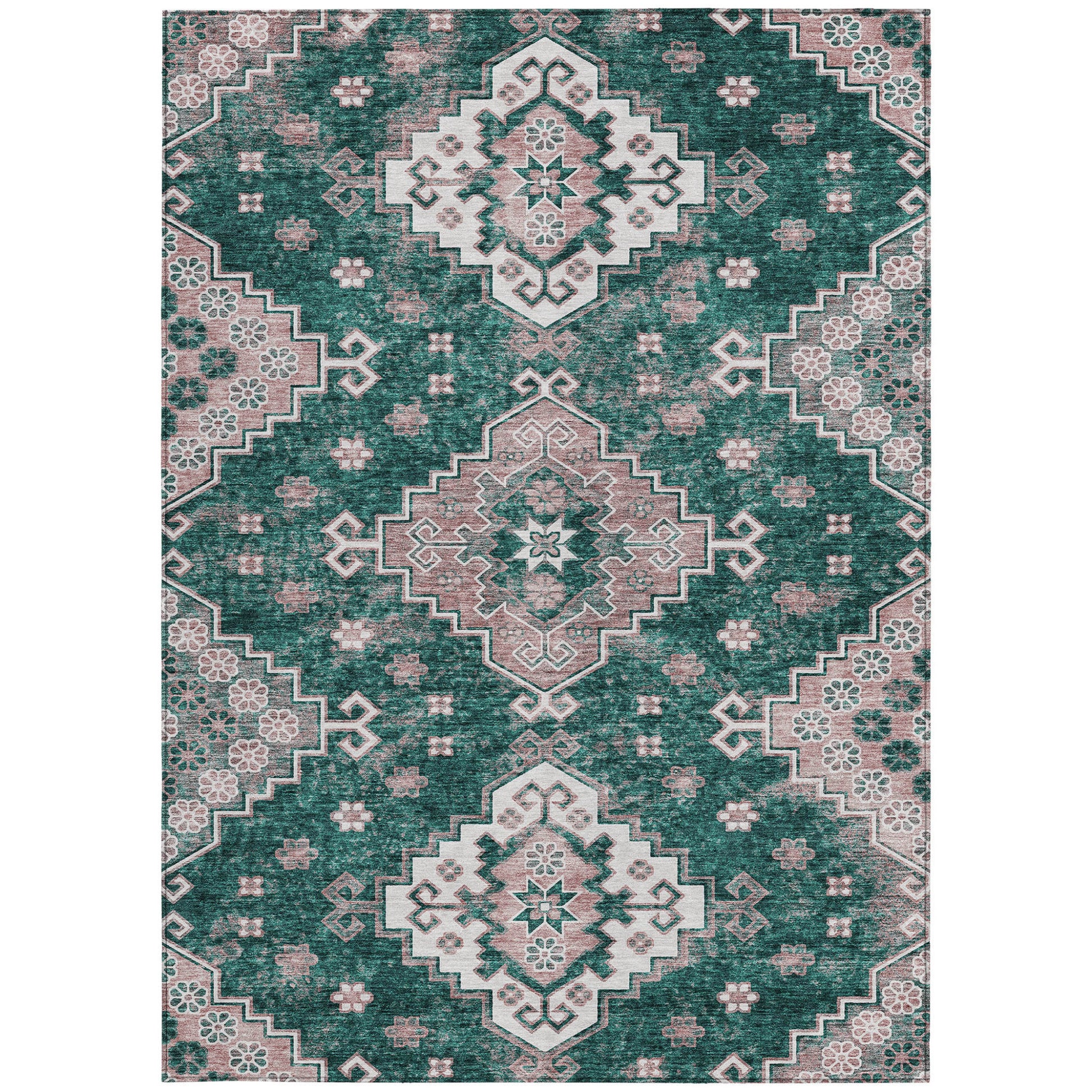 3' X 5' Emerald Brown And Ivory Medallion Washable Indoor Outdoor Area Rug-6