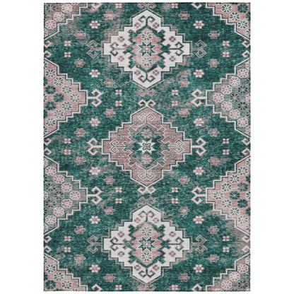 3' X 5' Emerald Brown And Ivory Medallion Washable Indoor Outdoor Area Rug-6