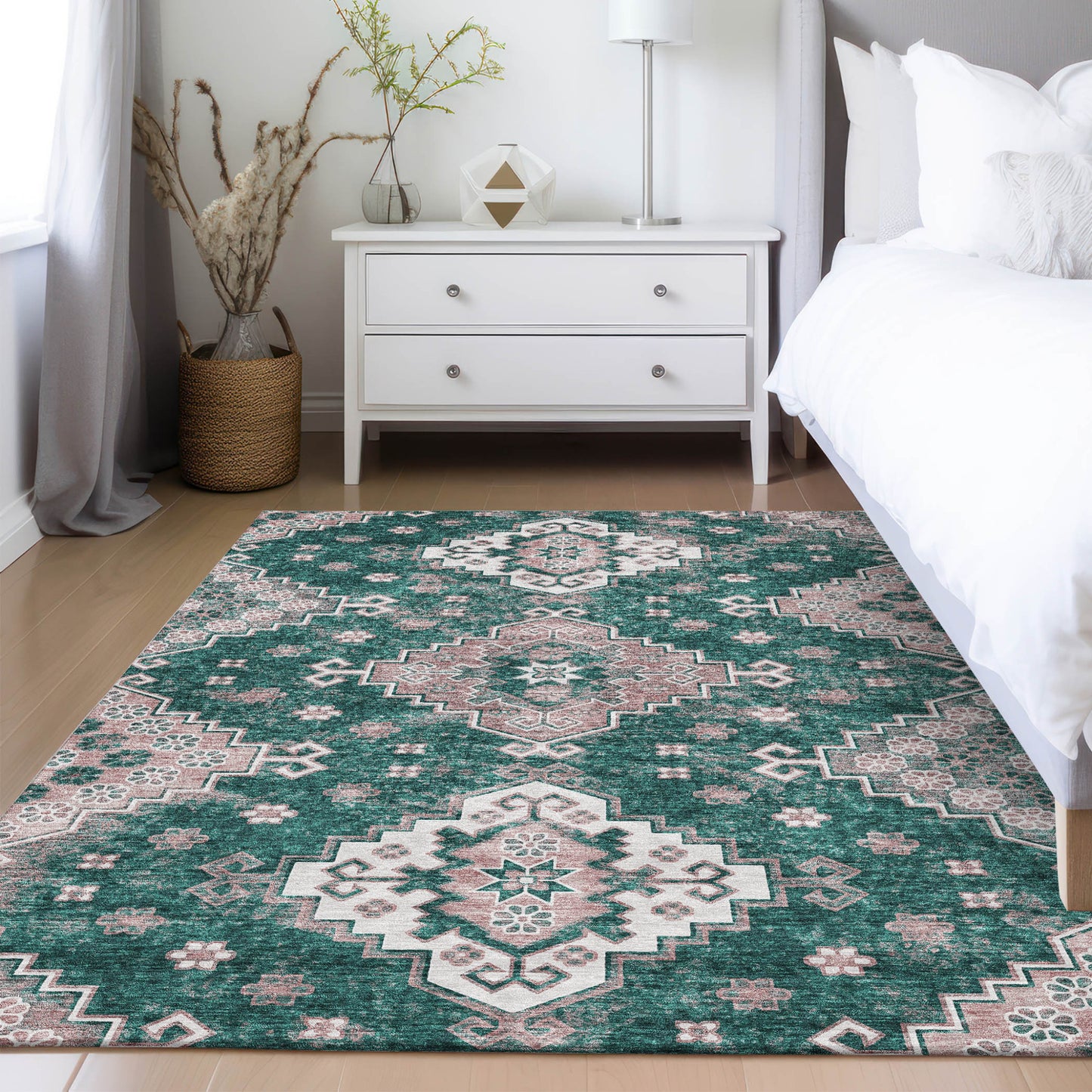 3' X 5' Emerald Brown And Ivory Medallion Washable Indoor Outdoor Area Rug-8