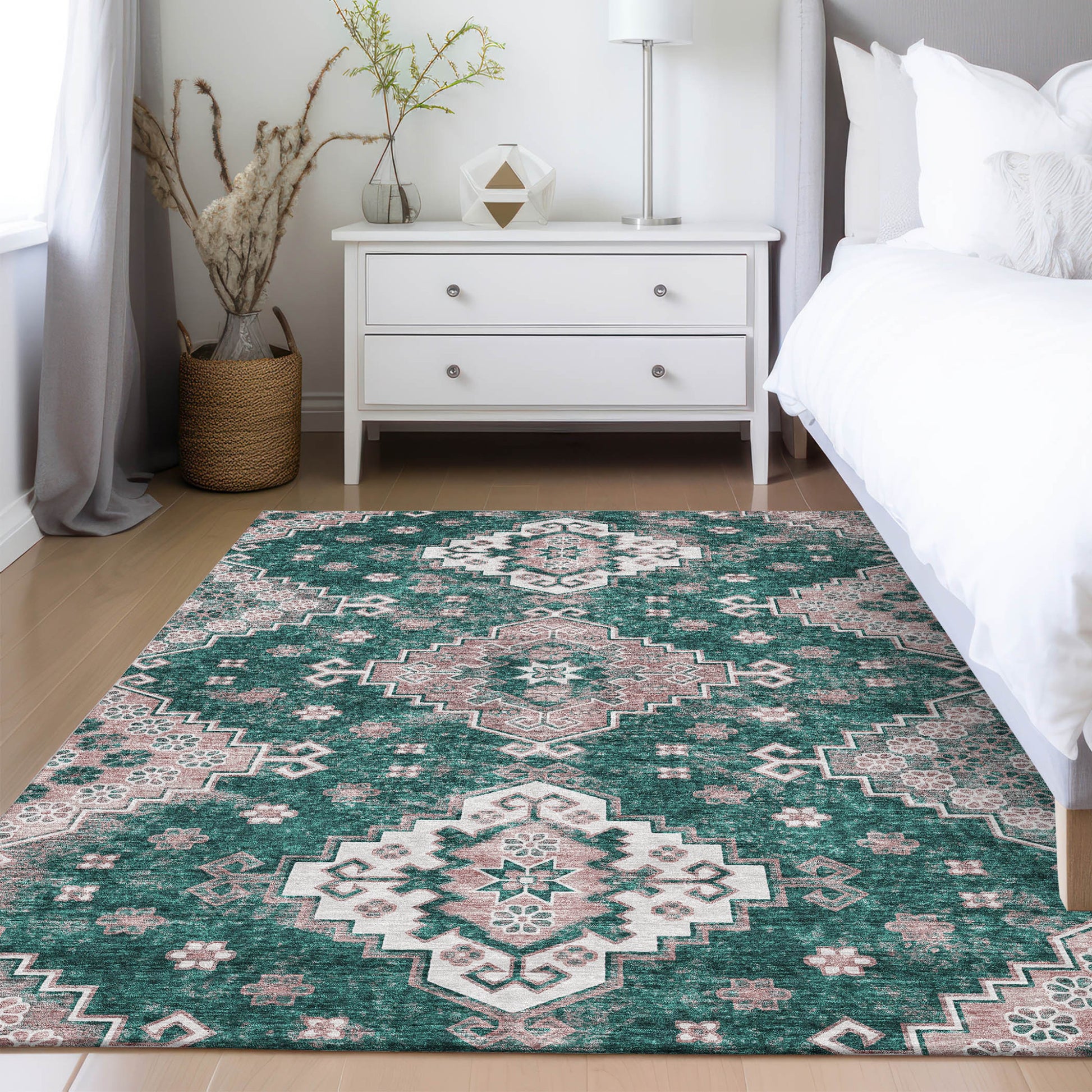 3' X 5' Emerald Brown And Ivory Medallion Washable Indoor Outdoor Area Rug-8