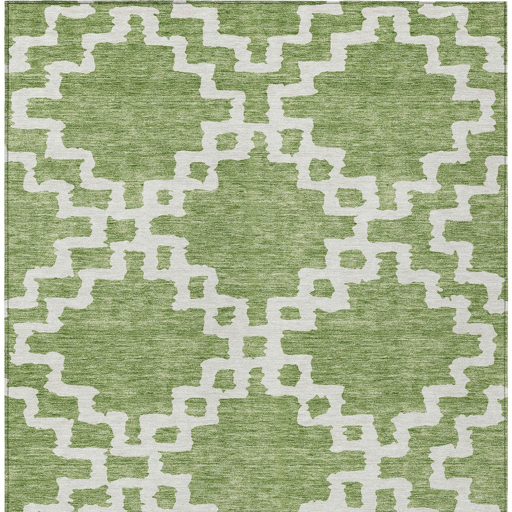 9' X 12' Artichoke Green And Ivory Geometric Washable Indoor Outdoor Area Rug-6