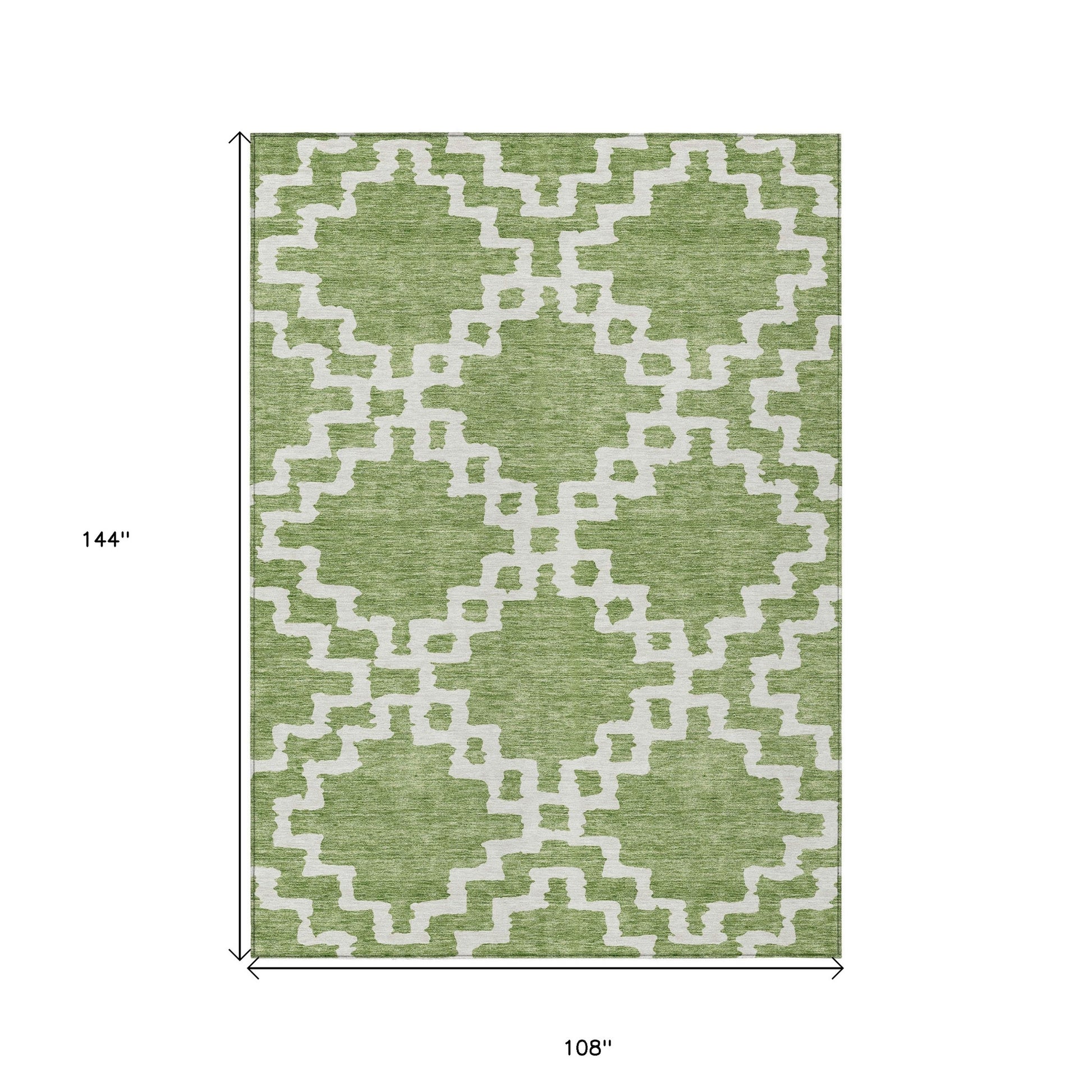 9' X 12' Artichoke Green And Ivory Geometric Washable Indoor Outdoor Area Rug-2
