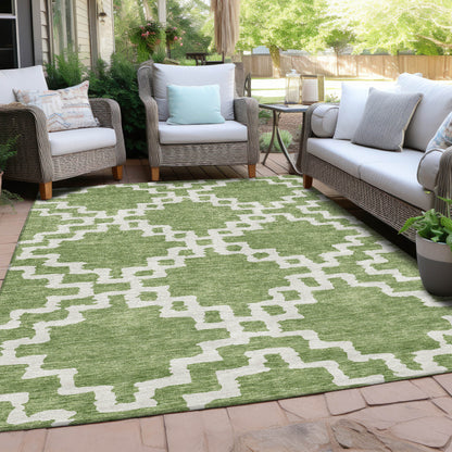 9' X 12' Artichoke Green And Ivory Geometric Washable Indoor Outdoor Area Rug-7