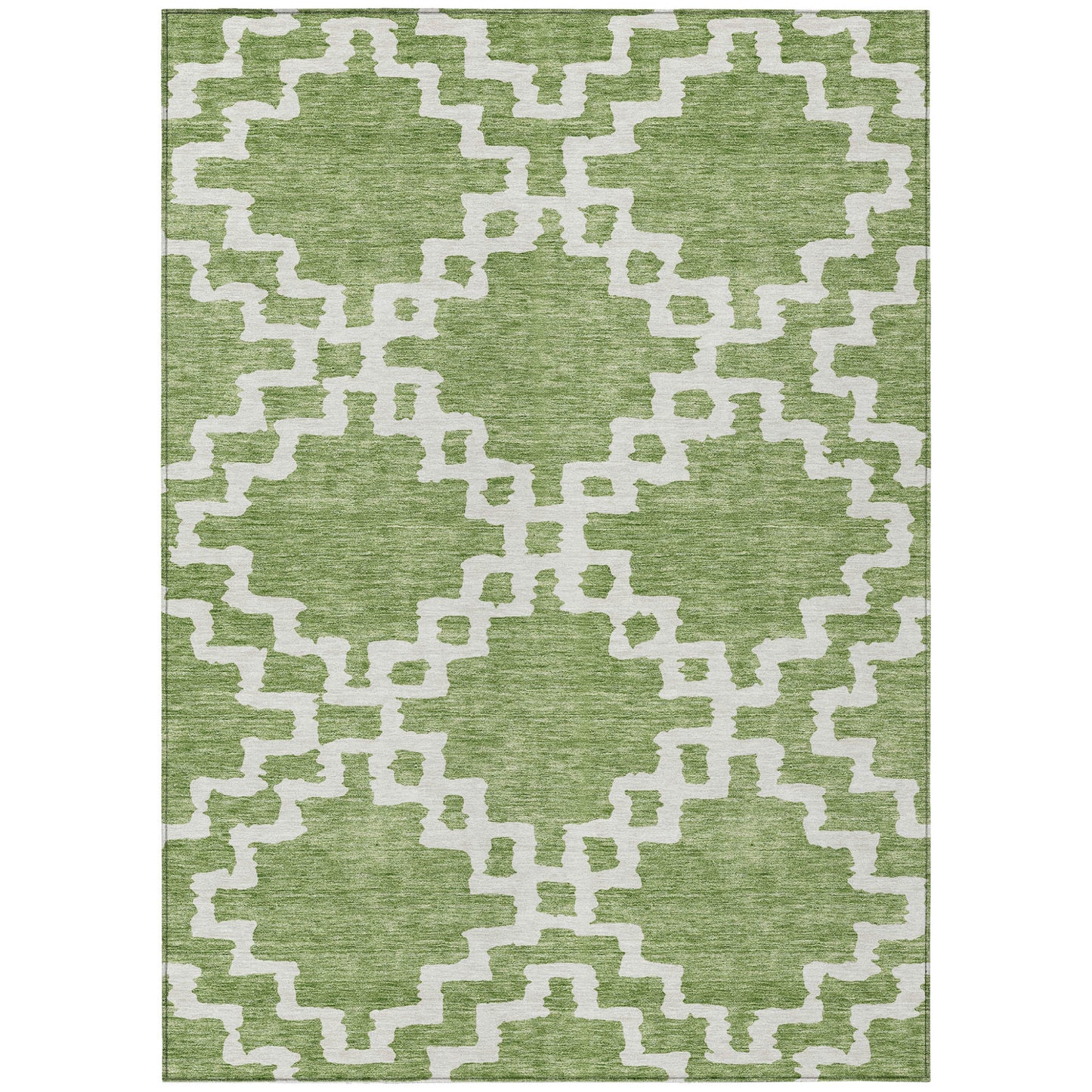 9' X 12' Artichoke Green And Ivory Geometric Washable Indoor Outdoor Area Rug-1