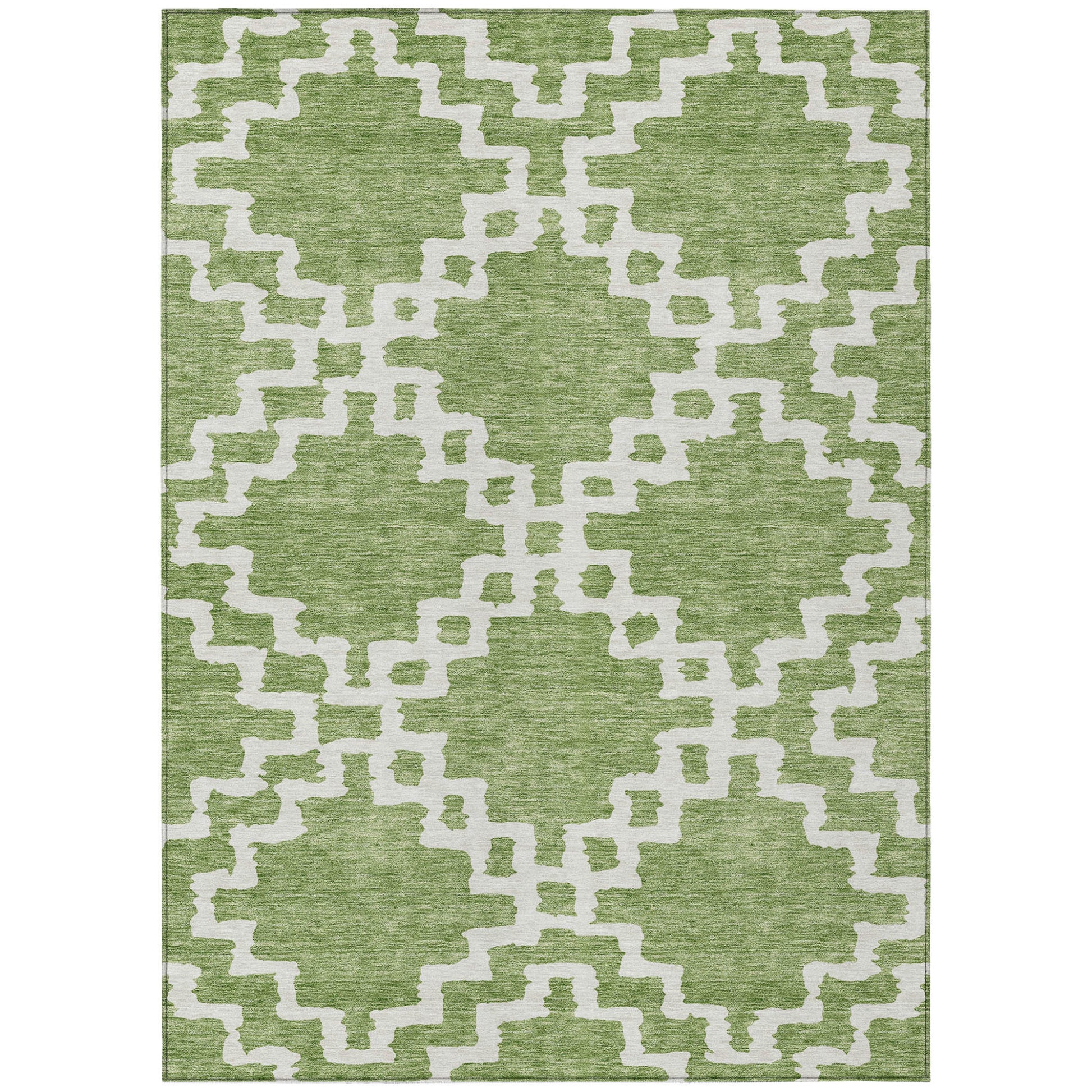 9' X 12' Artichoke Green And Ivory Geometric Washable Indoor Outdoor Area Rug-1