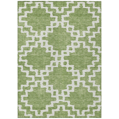 9' X 12' Artichoke Green And Ivory Geometric Washable Indoor Outdoor Area Rug-1