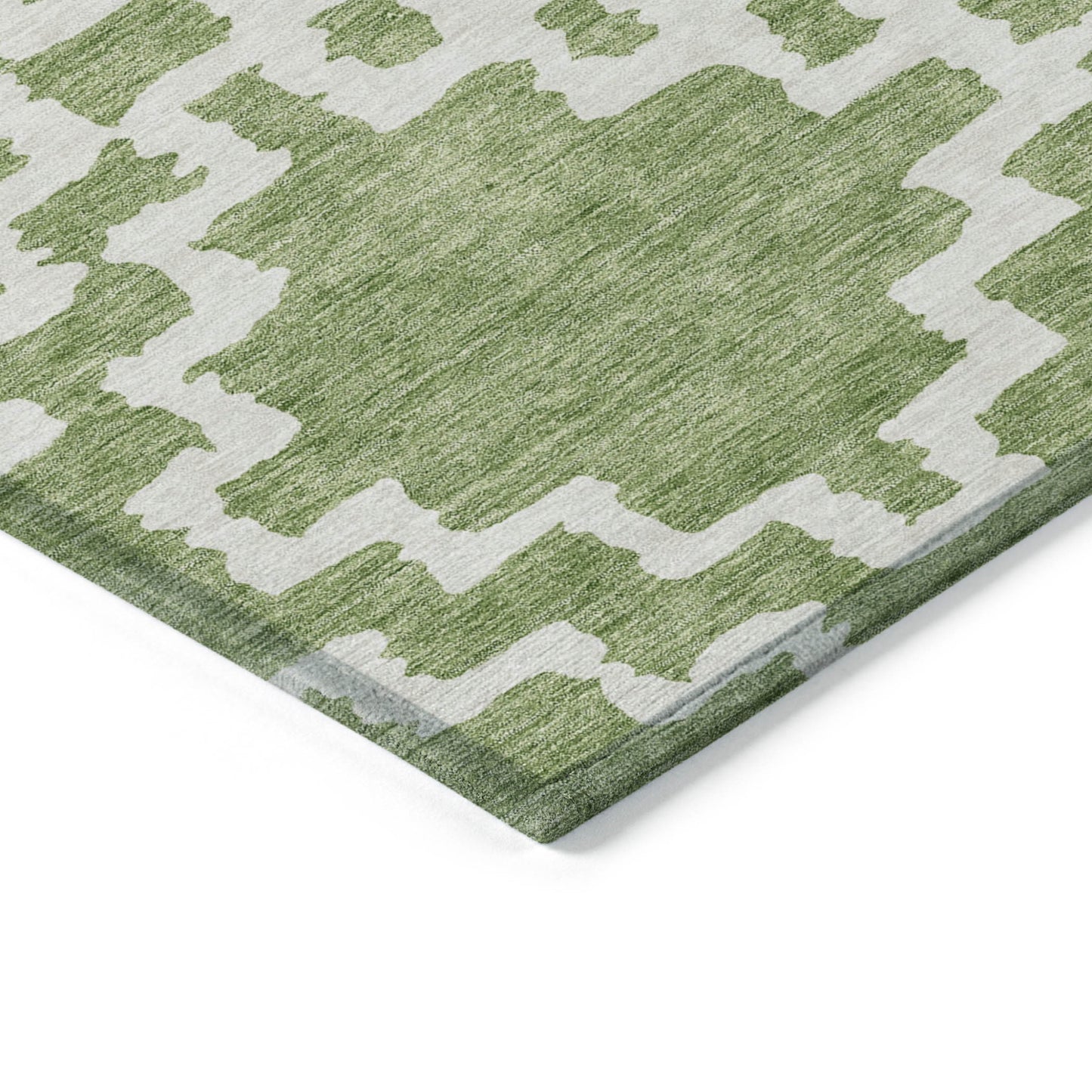 9' X 12' Artichoke Green And Ivory Geometric Washable Indoor Outdoor Area Rug-3