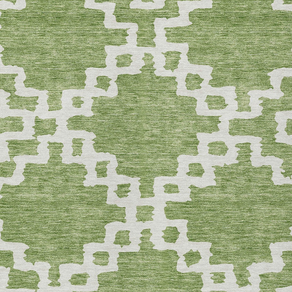 9' X 12' Artichoke Green And Ivory Geometric Washable Indoor Outdoor Area Rug-5