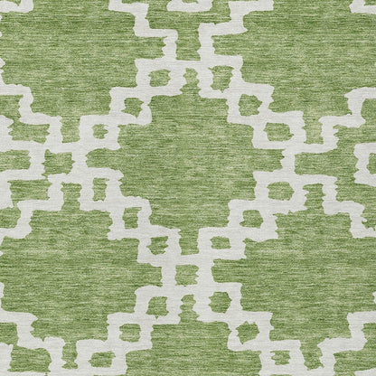 9' X 12' Artichoke Green And Ivory Geometric Washable Indoor Outdoor Area Rug-5