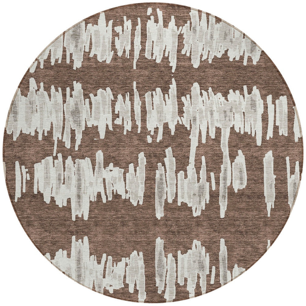 8' Brown Ivory And Gray Round Striped Washable Indoor Outdoor Area Rug-5
