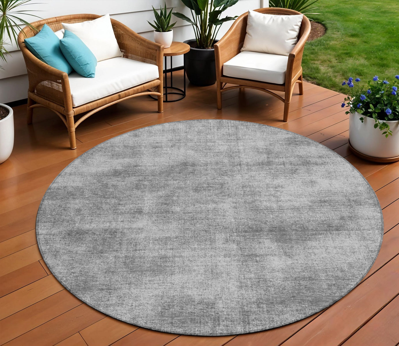 8' Gray Round Washable Indoor Outdoor Area Rug-0