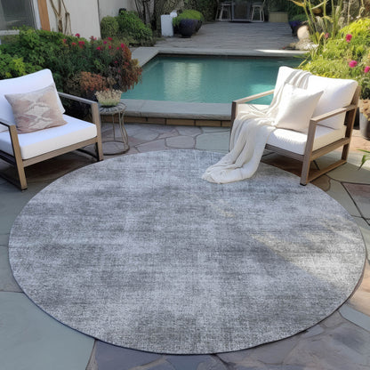 8' Gray Round Washable Indoor Outdoor Area Rug-5