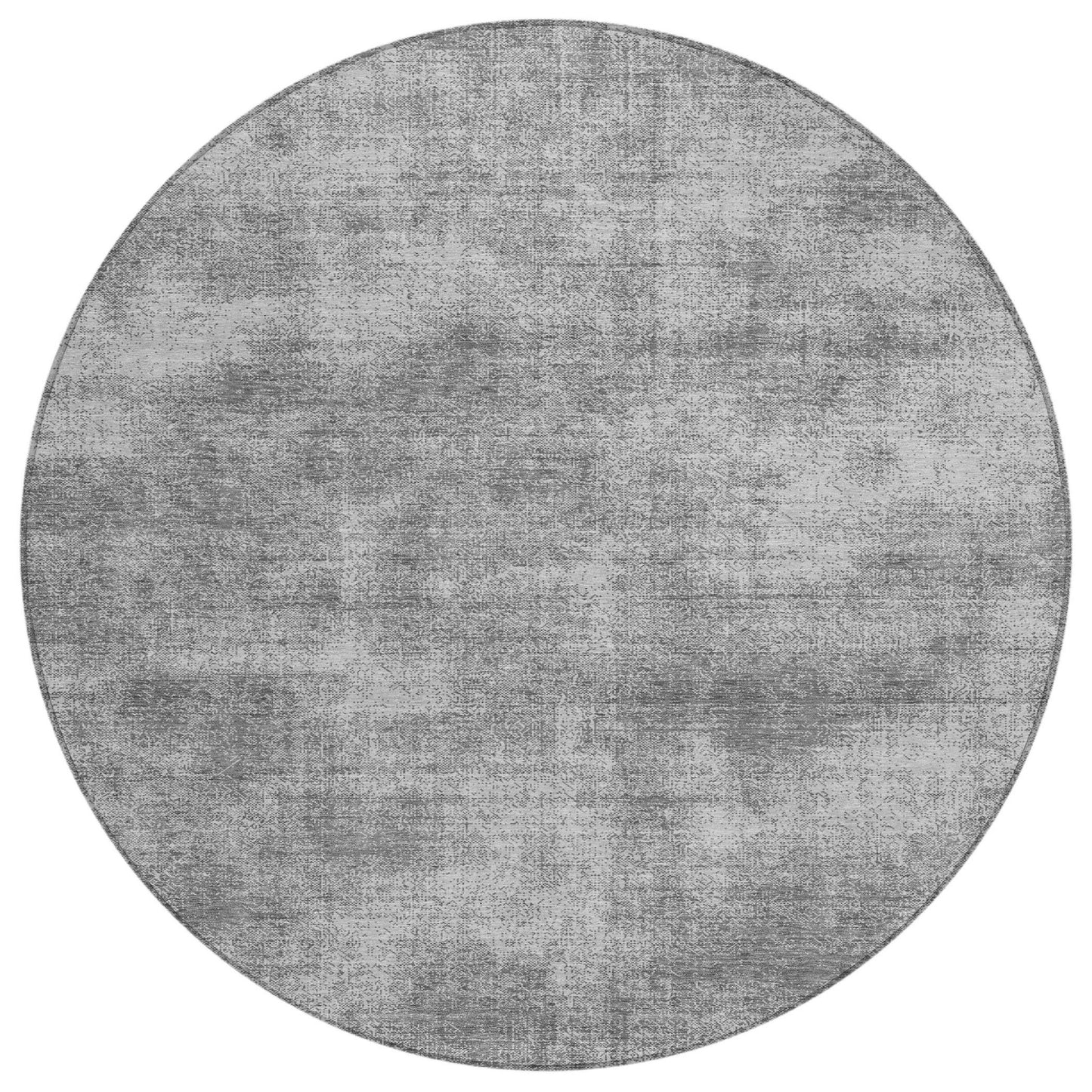 8' Gray Round Washable Indoor Outdoor Area Rug-1