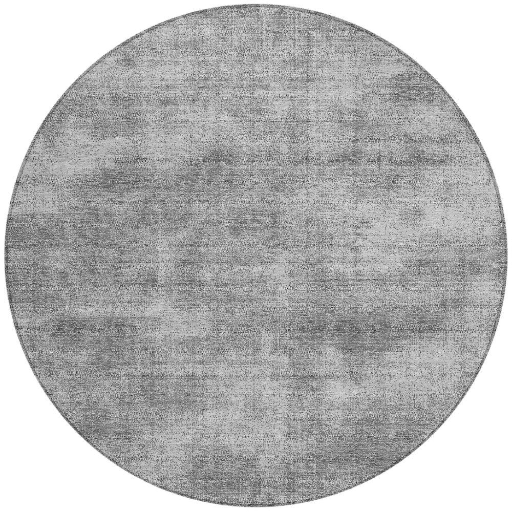 8' Gray Round Washable Indoor Outdoor Area Rug-4