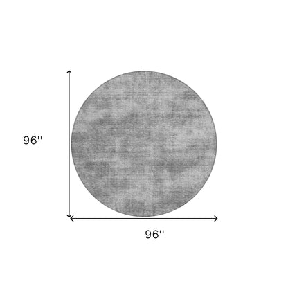 8' Gray Round Washable Indoor Outdoor Area Rug-2