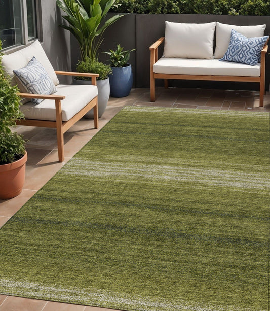 5' X 8' Olive Green And Beige Abstract Washable Indoor Outdoor Area Rug-0