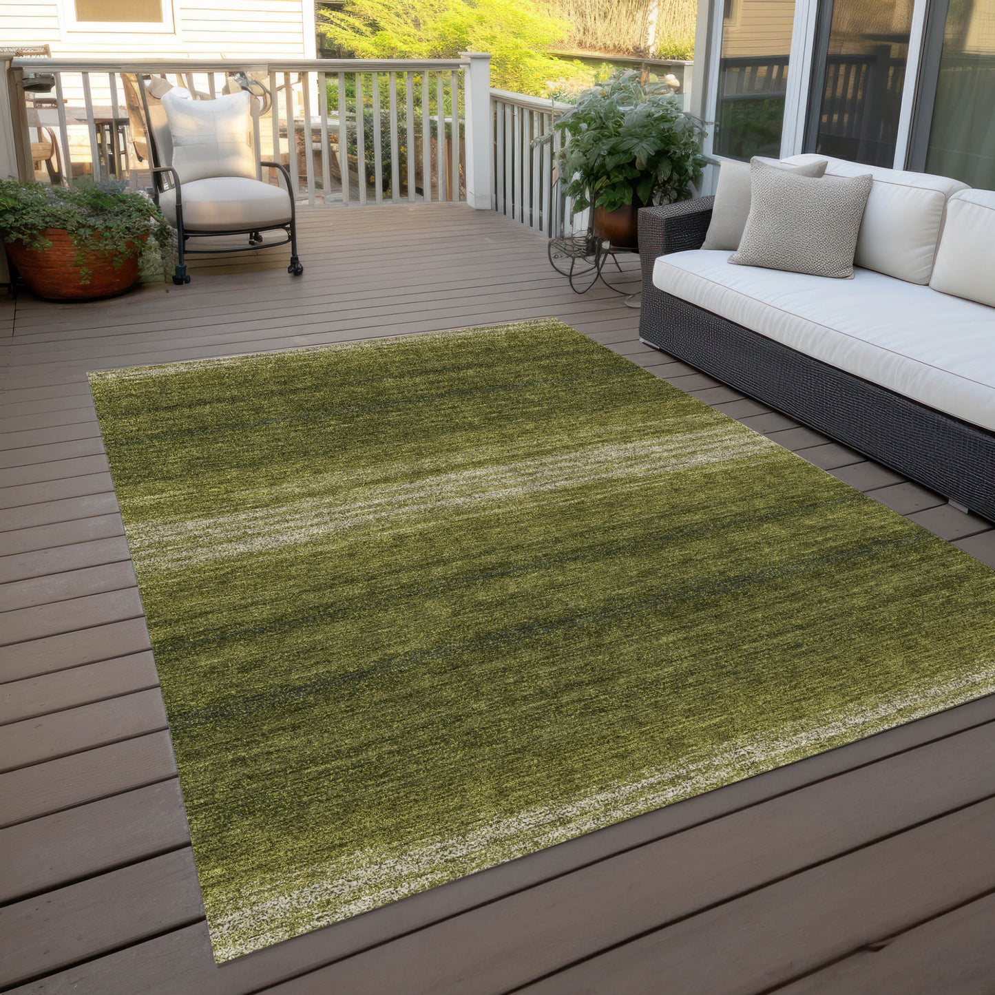 5' X 8' Olive Green And Beige Abstract Washable Indoor Outdoor Area Rug-6