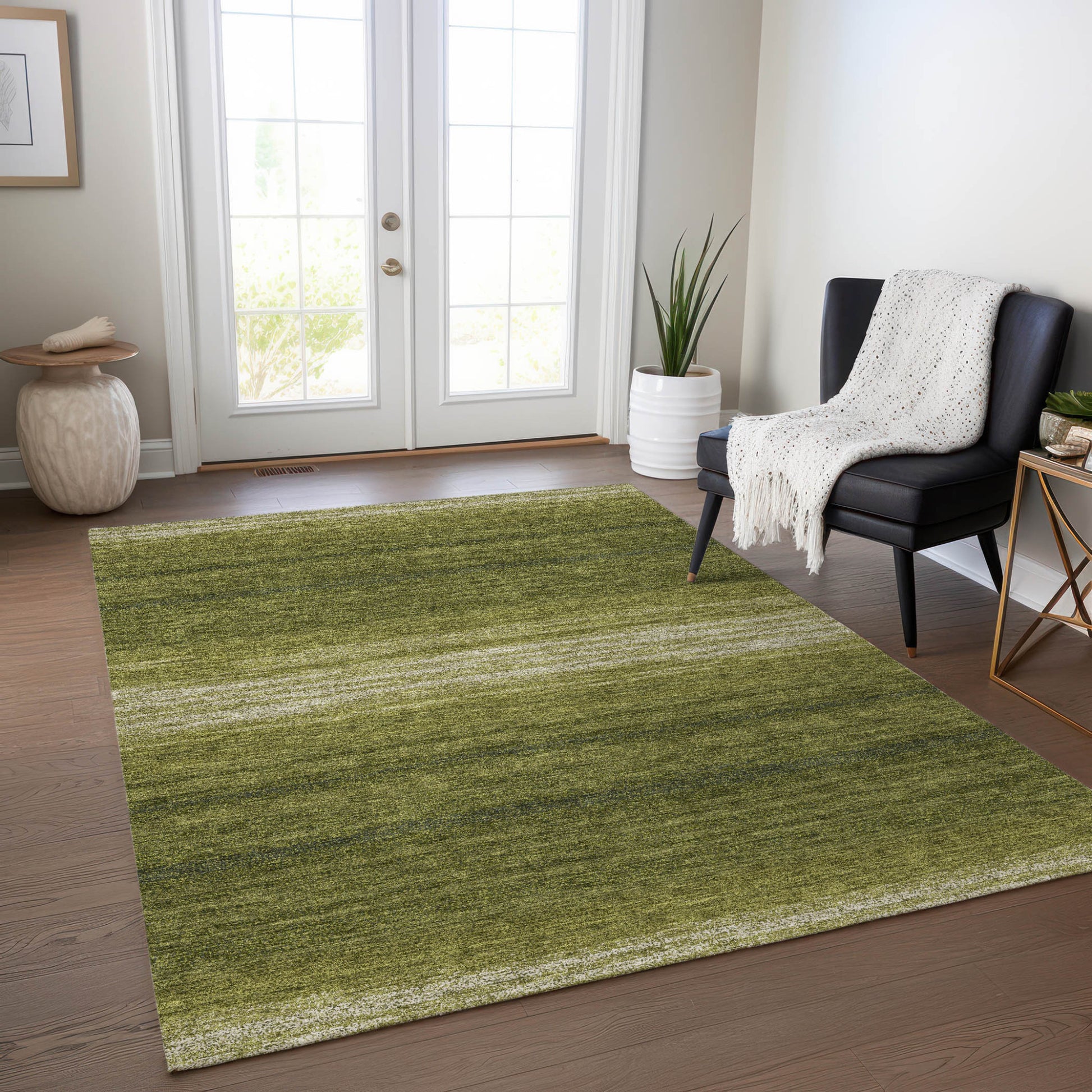 5' X 8' Olive Green And Beige Abstract Washable Indoor Outdoor Area Rug-7
