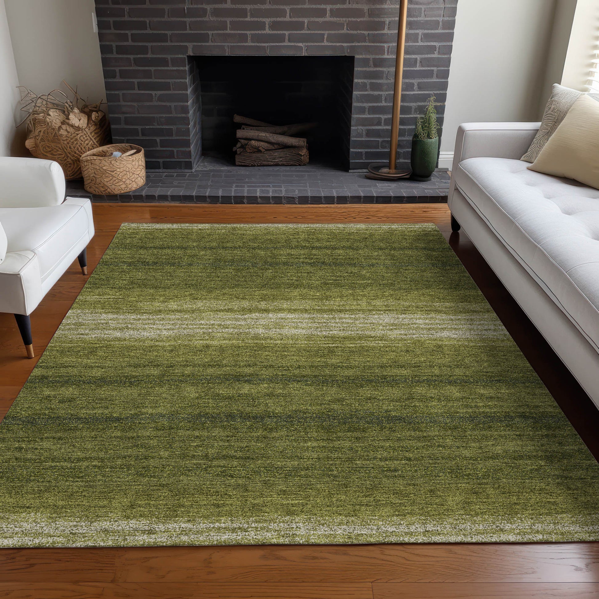 5' X 8' Olive Green And Beige Abstract Washable Indoor Outdoor Area Rug-8