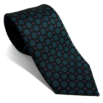 Hand-Printed Dark Brown Geometric Silk Tie-0