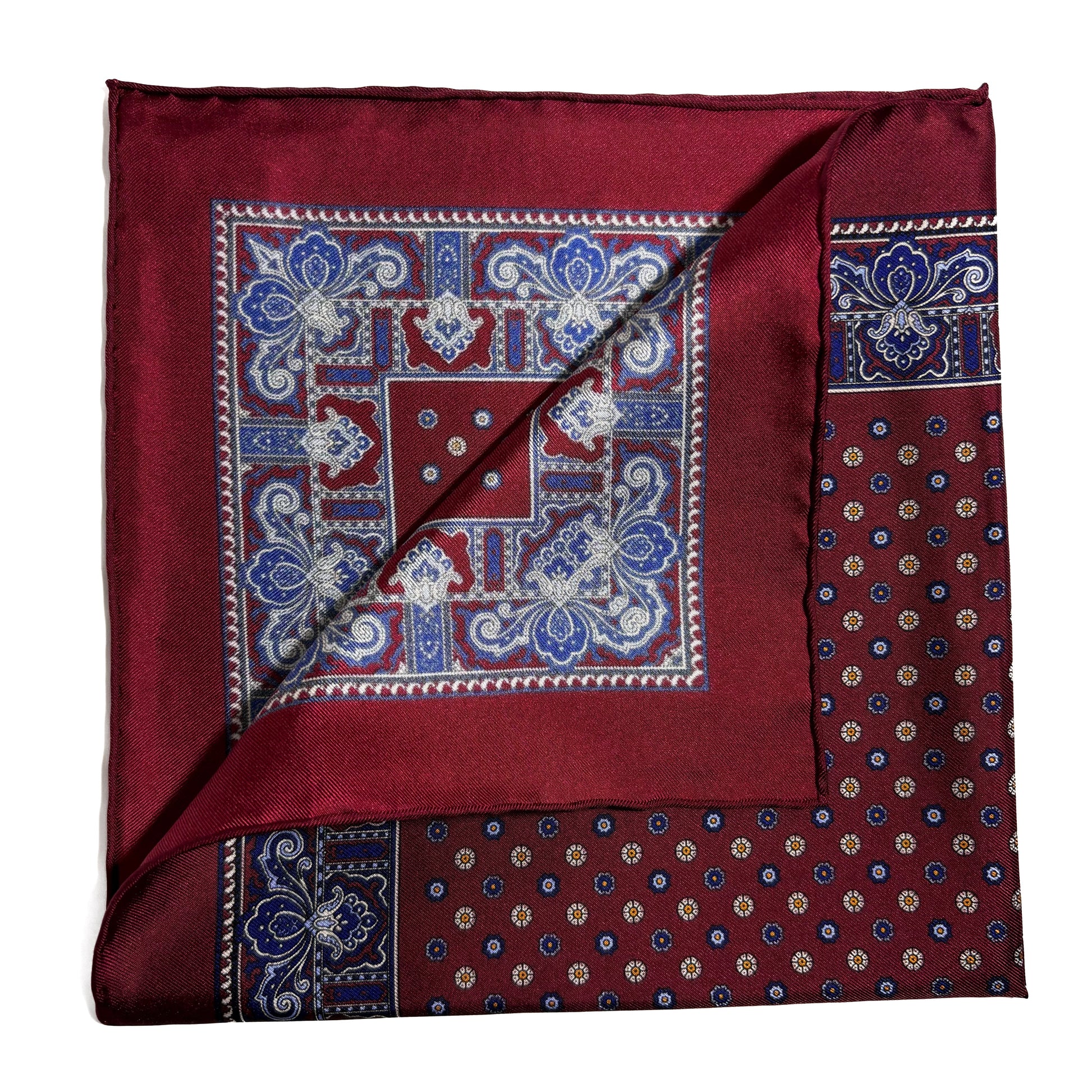 Burgundy Floral Silk Pocket Square-2