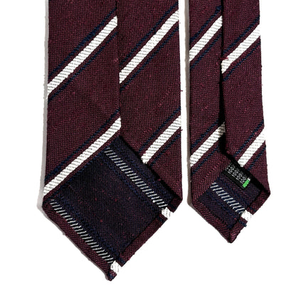 Untipped Burgundy & White Striped Silk Shantung Tie-3
