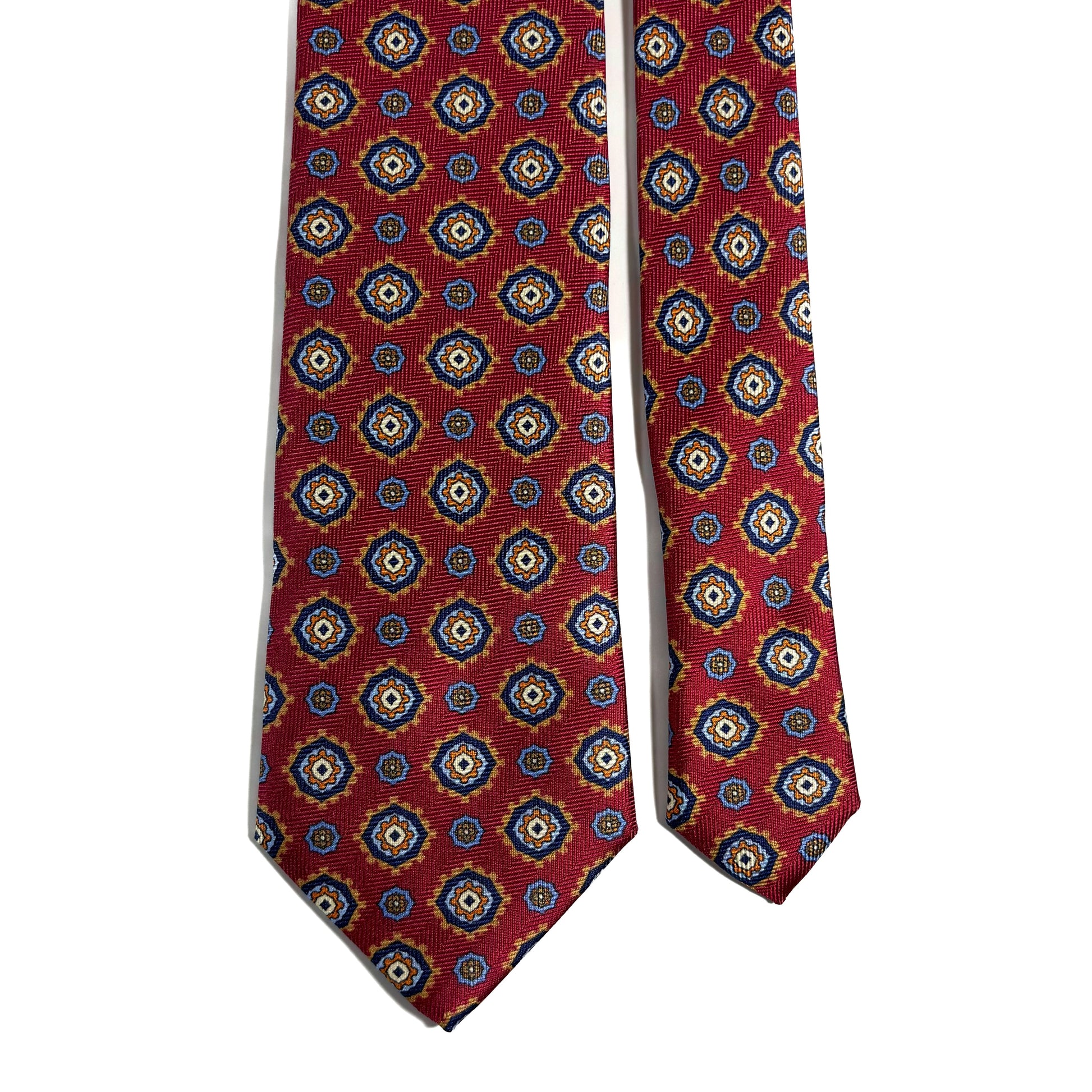 Burgundy Geometric Silk Tie (Handmade in Italy)-2