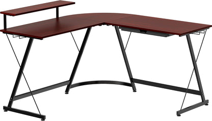 Vista L-Shape Desk with Monitor Stand, Cherry-4
