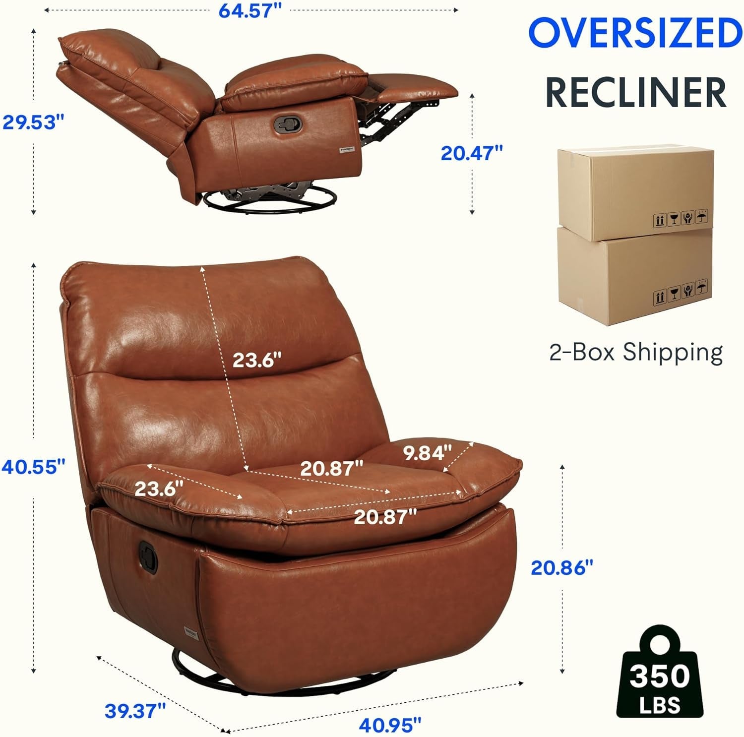 XRC7 Recliner Chair for Adults 350 LBS, Faux Leather Oversized Swivel Rocker Recliner Chair W/Side Pocket, Cross-Legged Armless Recliner Lounge Sofa for Living Room Bedroom, Orange (XC6)-1