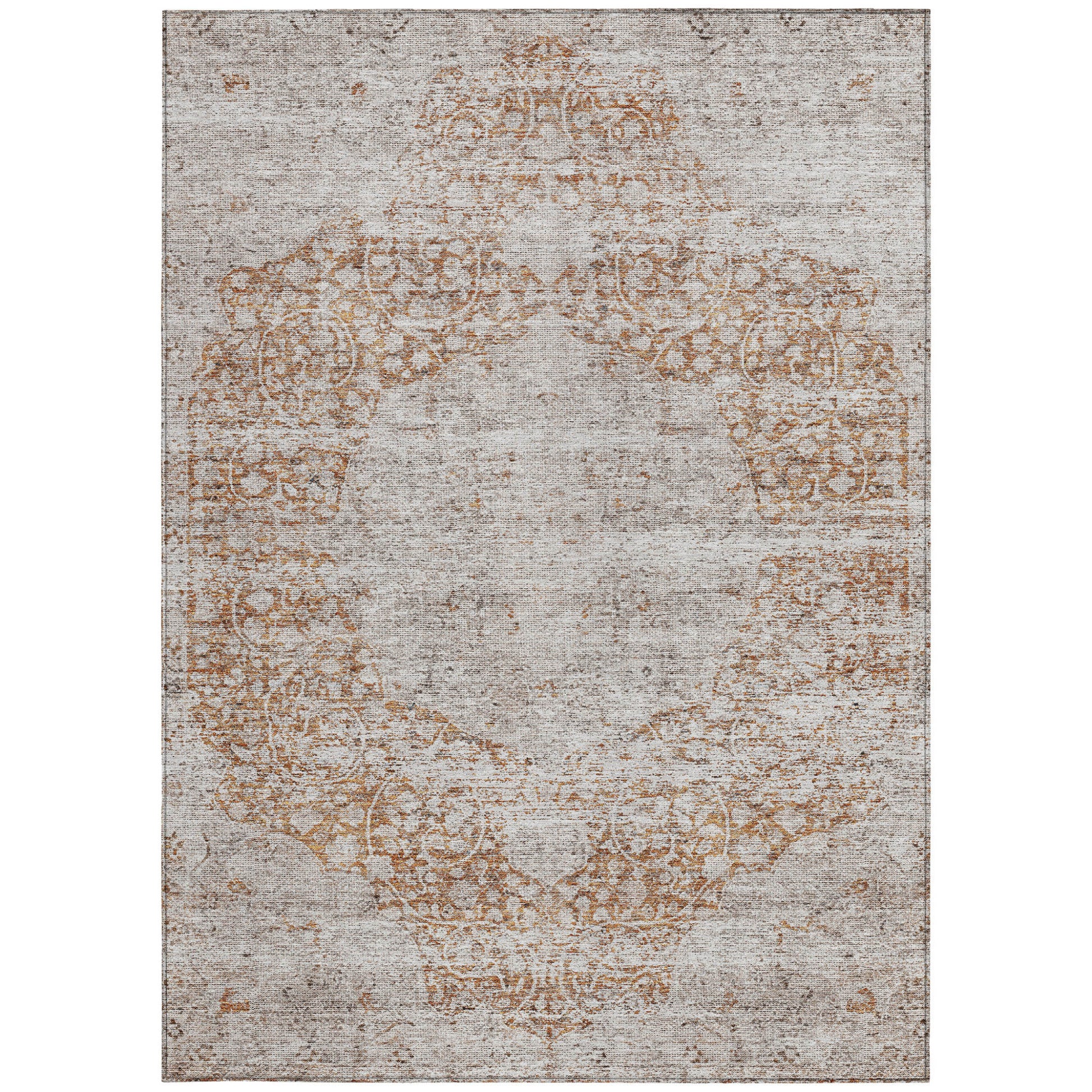 3' X 5' Copper And Beige Floral Washable Indoor Outdoor Area Rug-5