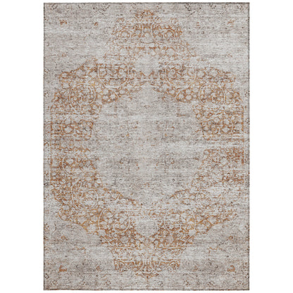 3' X 5' Copper And Beige Floral Washable Indoor Outdoor Area Rug-5
