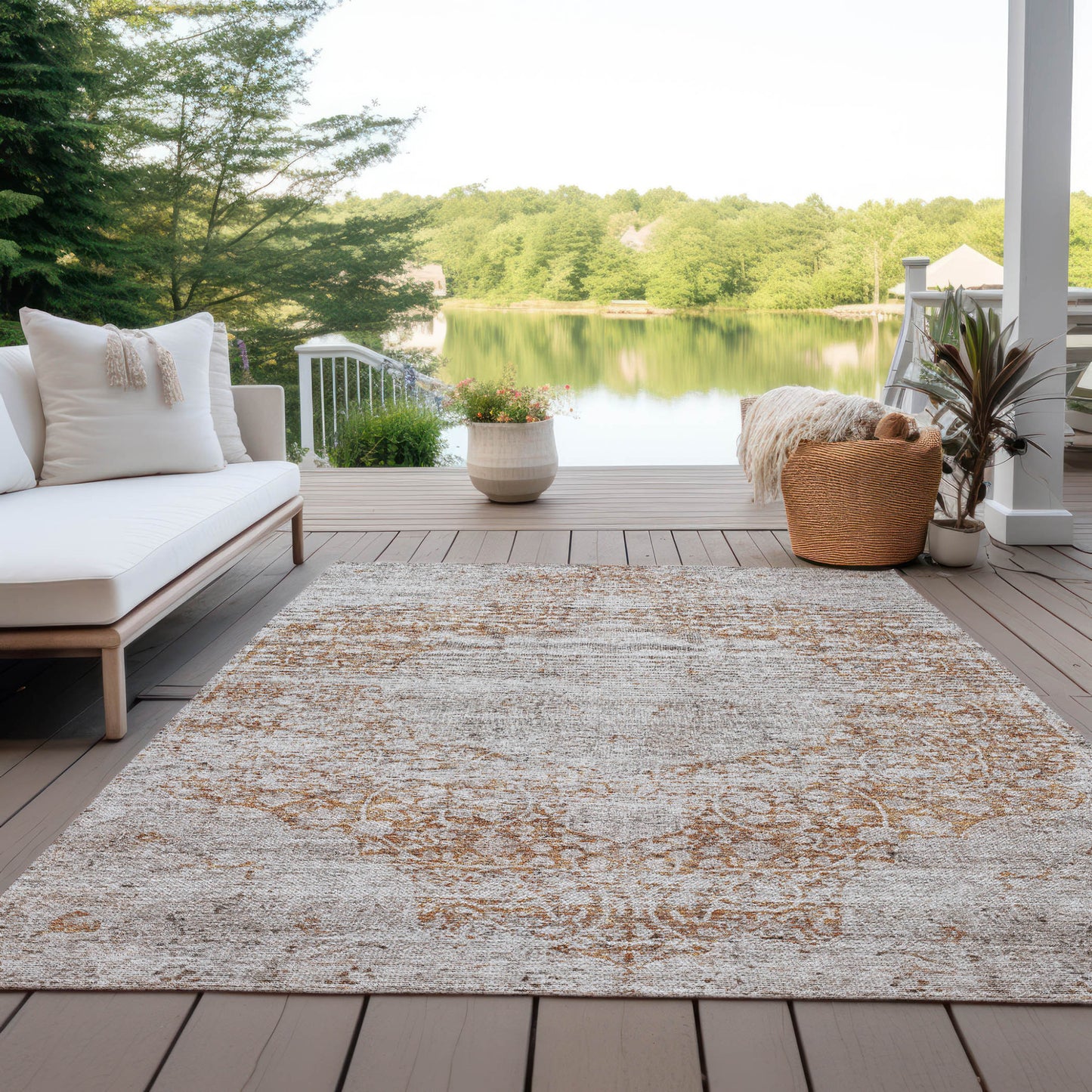 3' X 5' Copper And Beige Floral Washable Indoor Outdoor Area Rug-6