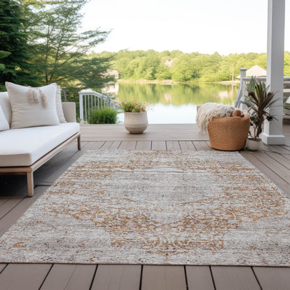 3' X 5' Copper And Beige Floral Washable Indoor Outdoor Area Rug-6