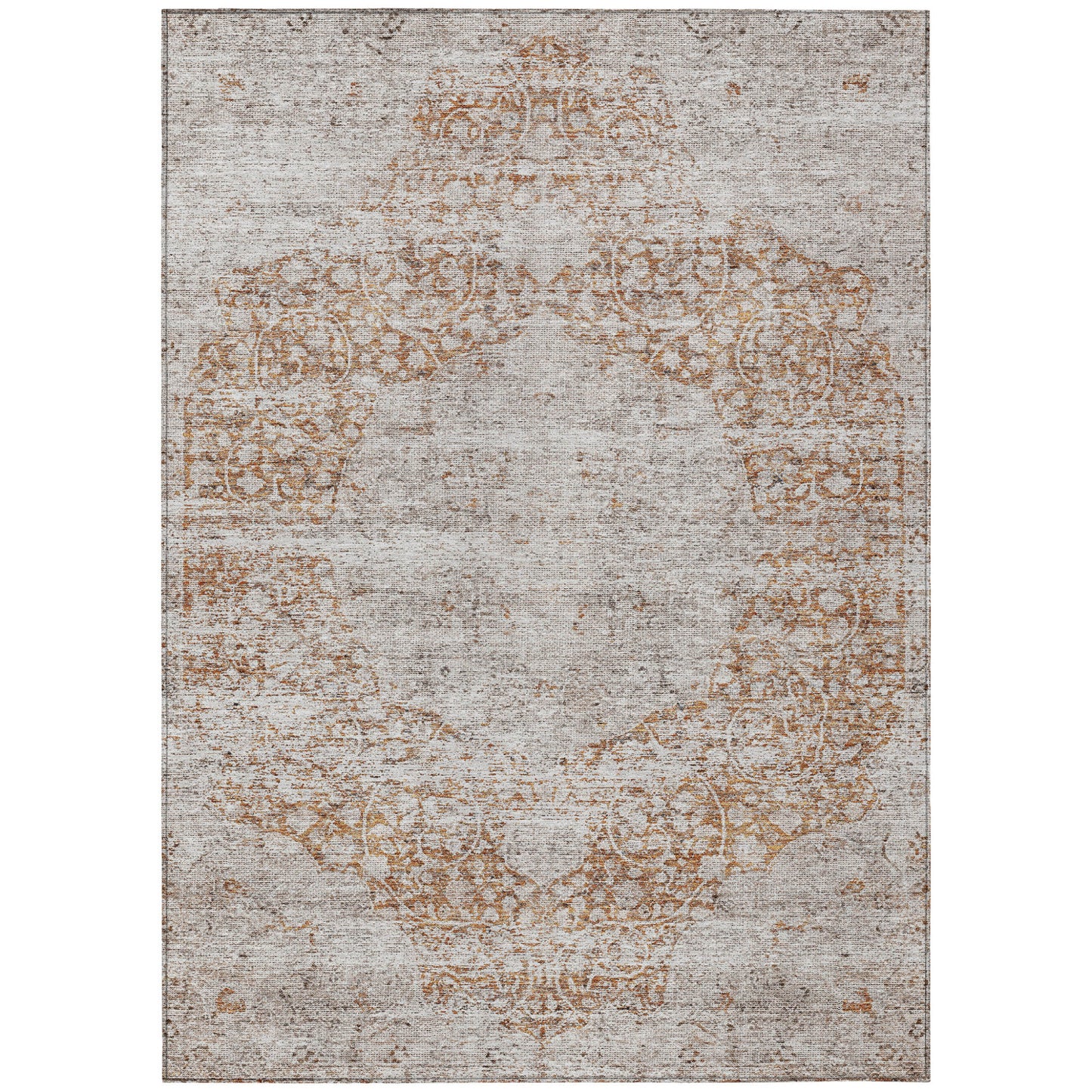3' X 5' Copper And Beige Floral Washable Indoor Outdoor Area Rug-1