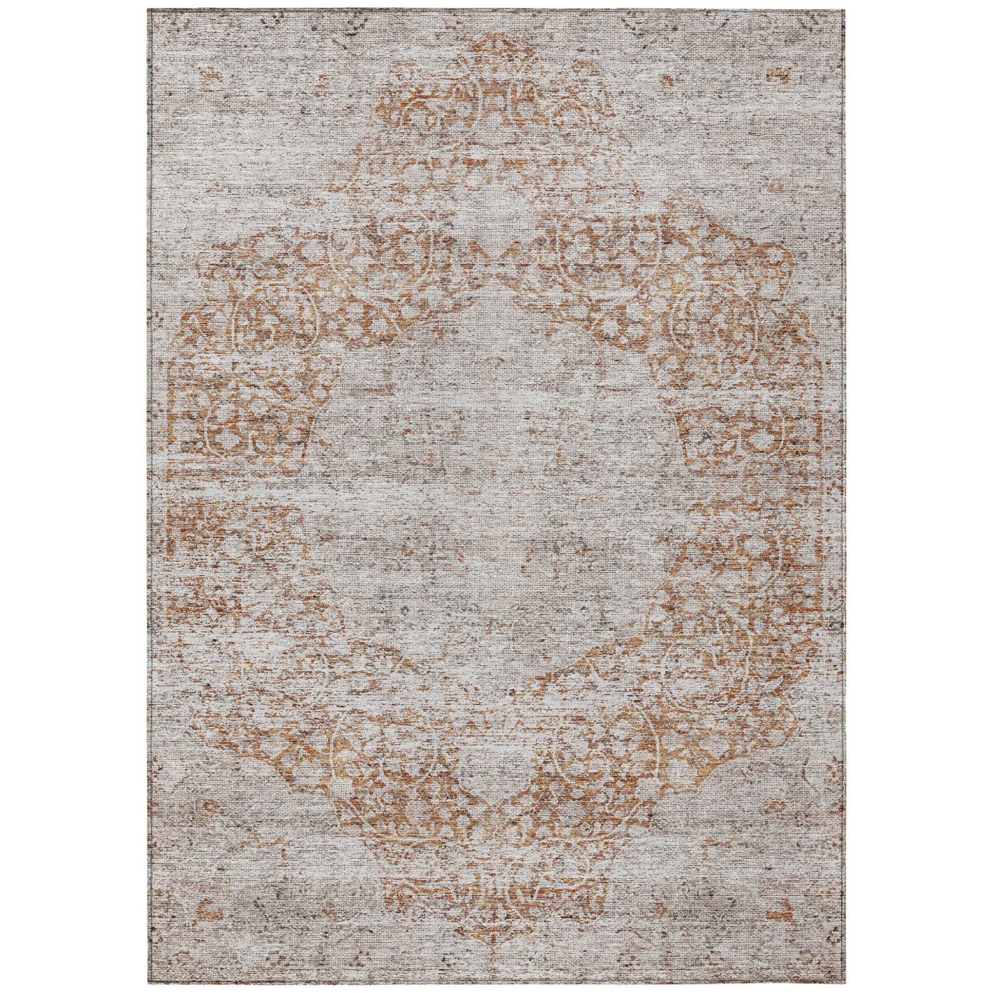3' X 5' Copper And Beige Floral Washable Indoor Outdoor Area Rug-1