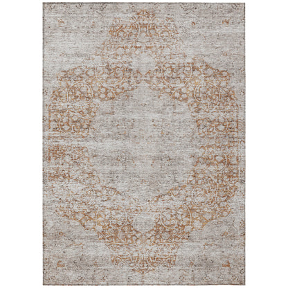 3' X 5' Copper And Beige Floral Washable Indoor Outdoor Area Rug-1