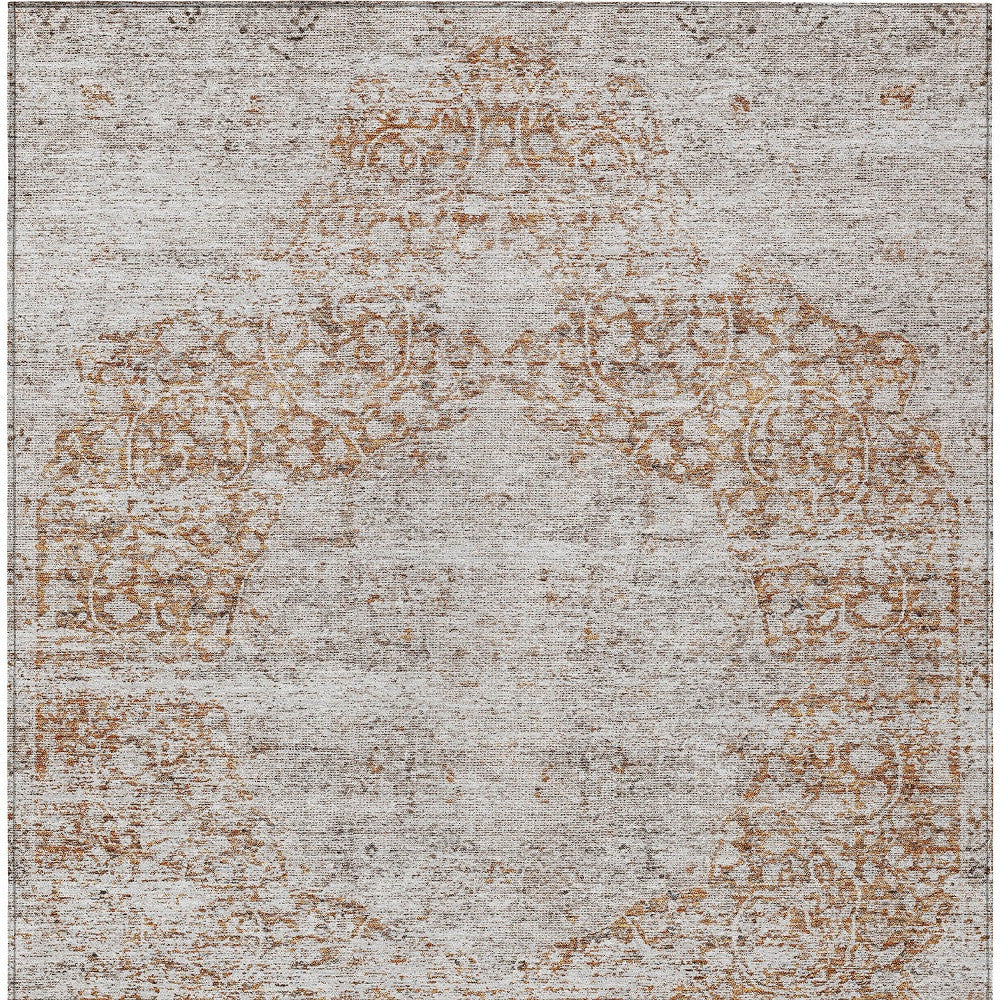 3' X 5' Copper And Beige Floral Washable Indoor Outdoor Area Rug-4