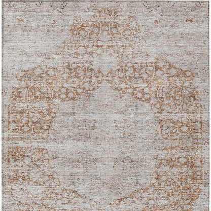 3' X 5' Copper And Beige Floral Washable Indoor Outdoor Area Rug-4