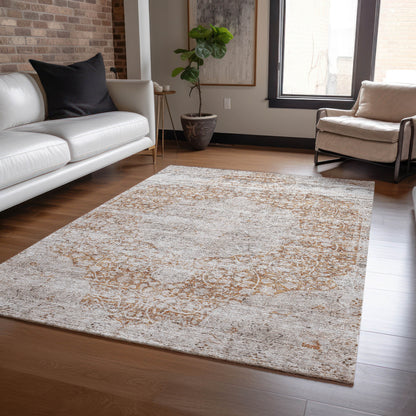 3' X 5' Copper And Beige Floral Washable Indoor Outdoor Area Rug-7