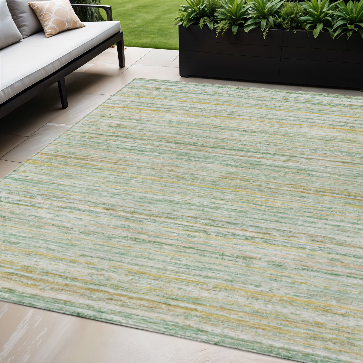 5' X 8' Mint Green Striped Washable Indoor Outdoor Area Rug-0