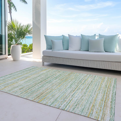 5' X 8' Mint Green Striped Washable Indoor Outdoor Area Rug-7