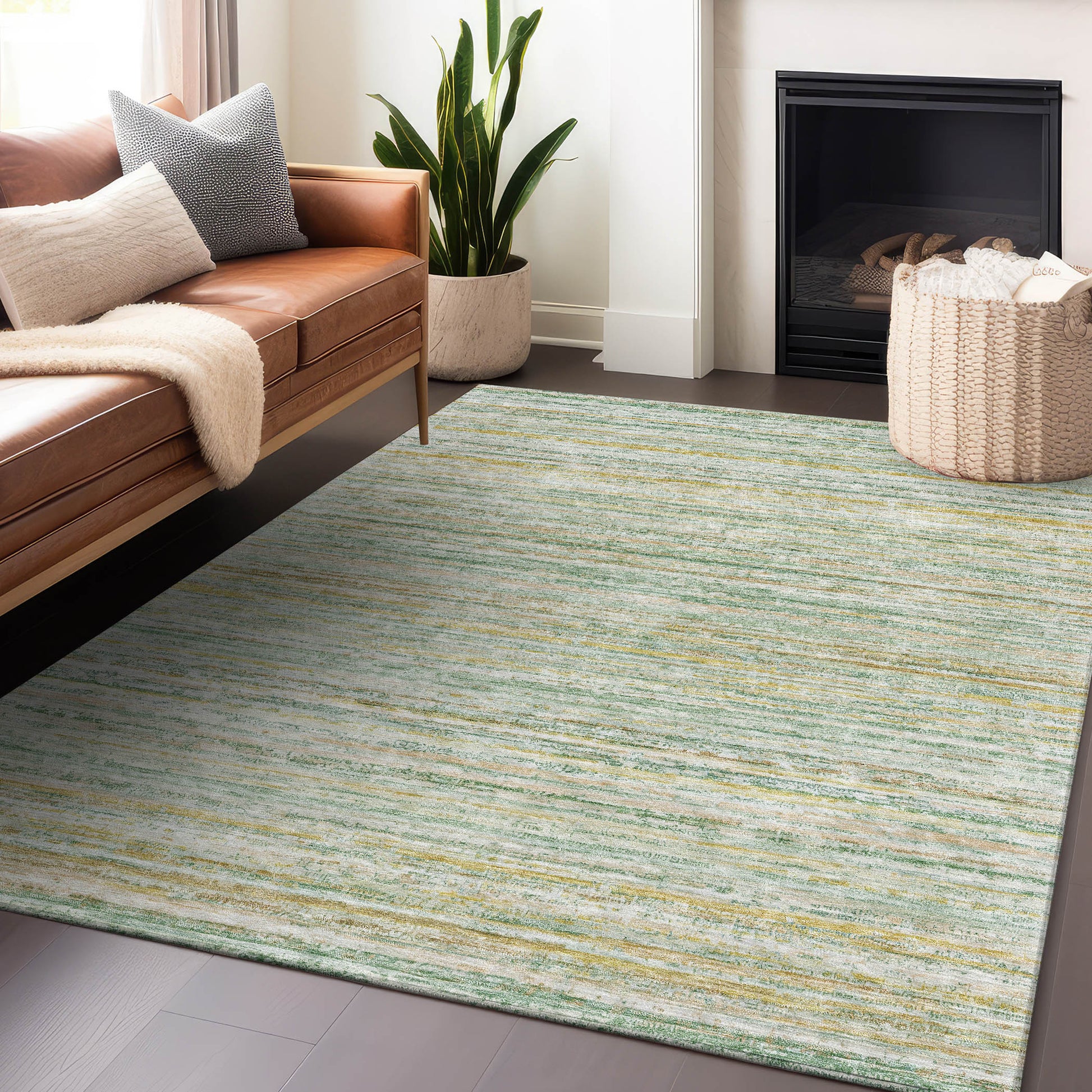 5' X 8' Mint Green Striped Washable Indoor Outdoor Area Rug-8