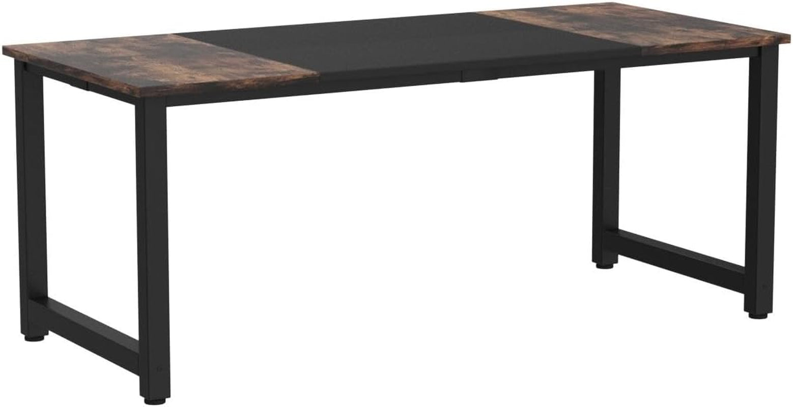 70.8”Executive Desk, Large Office Computer Desk with Thicken Frame, Modern Simple Workstation Business Furniture for Home Office, Rustic Brown/Black-3